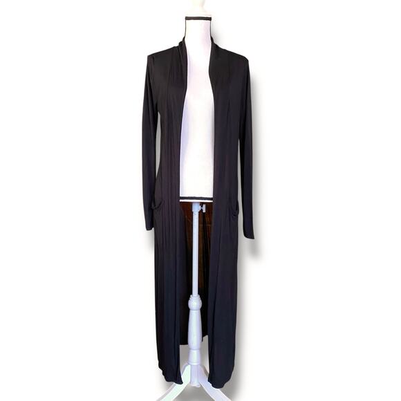 Revolve FRAME Long Line Duster Cardigan Fits Sz XS/S  Black Fitted Long Sleeves - Picture 1 of 8